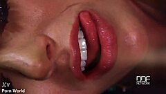 Russian brunette beauty rams big banana deep in shaved pink pussy