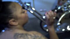 Wild Ebony Freaks Fuck Guy Hard on His Motorcycle