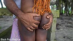 HER SLIM EBONY BODY BENDS OVER FOR BIG BLACK COCK OUTDOORS