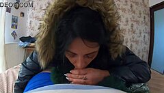 Milfycalla deepthroats huge cock closeup in fur hooded puffer jacket dirty talk cumshot preview