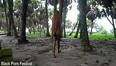 HER SLIM EBONY BODY BENDS OVER FOR BIG BLACK COCK OUTDOORS