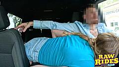 Cute redhead college girl plugs ass masturbates then blows driver for ride