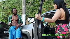 Heart pounding as valet rams milf's wet mouth with monster black cock on street