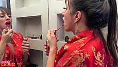 big clit brunette betrays fiance with two guys close up cowgirl rides and double muff diving on shaved pussy