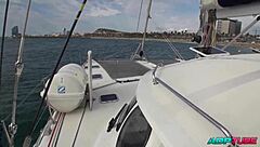 Two girls lick each other's pussy on boat in high seas off barcelona