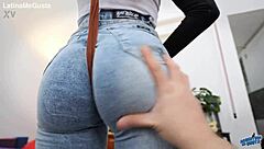 PAWG babe's round ass bulges with puffy cameltoe in tight jeans