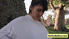 Sexy asian teen tomie tang bares natural big tits to friend outdoors