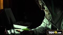 Hacker catches tattooed hotwife fucking while cuckold hubby watches live.