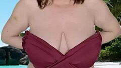 Hot Granny's Huge Tits Tease In Bikini!