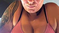 at the gym i got sweaty with this tanned babe her wet pussy dripped down her legs