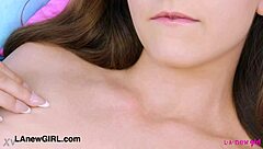 Gorgeous brunette strips down slowly revealing every curve during her intimate casting photoshoot on sofa