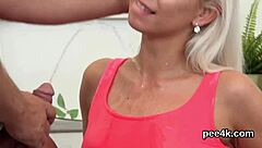 Exquisite centerfold pussy filled with warm pee then squirts