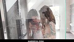 Eden and megan play toys in steamy lesbian shower