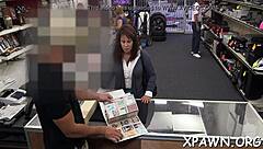 Horny Couple Fucks Hard in Shop with Sloppy Blowjob and Ball Licking