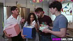 Stepmom's fat ass gangbanged raw by three young stepsons anal pounding