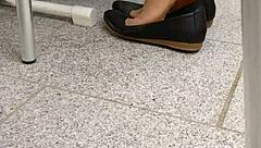 Tan Nylons Dip In Flats For Shoeplay Tease