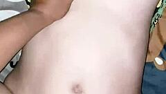 Young pregnant Asian mom takes coworker's big cock creampie in dorm room