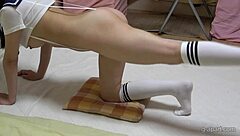 Japanese Yoga Girl's Thong Wedgie Exposes Juicy Pussy and Tits