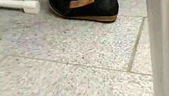 Tan Nylons Dip In Flats For Shoeplay Tease