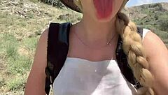 Narrative of cute girl stripping naked in jungle for natural body reveal