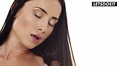 Gorgeous fit brunette Anna Rose rides that horny stud's cock cowgirl style, her fake tits bouncing in erotic missionary bliss