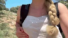 Narrative of cute girl stripping naked in jungle for natural body reveal