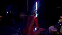 Teen pornstar, suck those two massive big black cocks while stripping and dancing your big ass for double the cum!