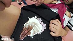sexy japanese schoolgirl uniform soaked wet riding cock to creampie finish
