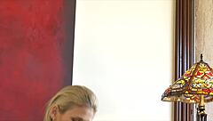 hey scarlet red, show us how you rub that shaved blonde pussy nice and slow