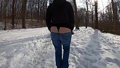 Arctic milf's massive chubby ass flashes whaletail in jeans for public humiliation fetish