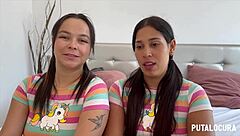Torbe lines up two sexy colombian babes Melisa tetona and Natalie for a wild bedroom threesome swallowing his load.