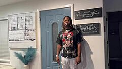 delivery guy trapped seducing horny housewife's squirting pussy over big black cock