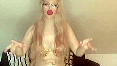 Goddess in glasses dances her huge belly while dominating with blowjob fetish tune