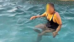 beautiful stepmom flashes her huge tits at pool craves cock in public