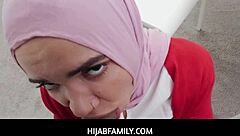 Hijabfamily Arab Teen Naudi Nala Begs Stepbro for Loan with Deepthroat Sex Doll Action