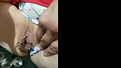 Kiwi milf slut stuffs glass beads in ass before creampie pounding