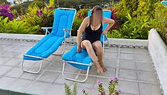 beautiful stepmom flashes her huge tits at pool craves cock in public