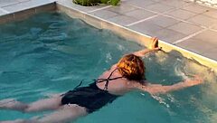 beautiful stepmom flashes her huge tits at pool craves cock in public