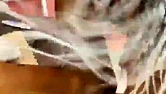 petite brunette slut toys her pussy with big dildo for interracial fun