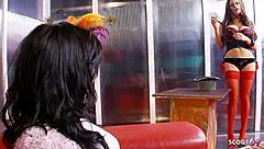 WOW! Three busty milfs in lingerie pound each other with dildos in wild FFF threesome frenzy!