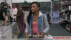 hidden cam catches ebony babe sucking monster cock then pounded by pawn guy