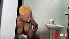 My cheating wife's pussy throbs hard in bathroom pounding