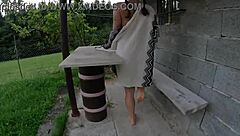 I'm walking outdoors stripping 'cause my pussy's too excited wet