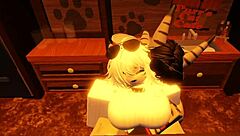 Shark girl furry gets wild solo fun in roblox bedroom play