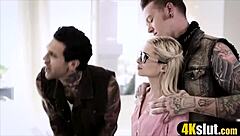 How does petite blonde Piper Perri handle rough double anal penetration in her cutest 3some group deflowering with pornstar friends?