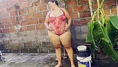 my neighbor sneaks into the garden bends me over his huge cock stretches my tight wet pussy rough outdoor