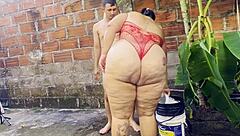 my neighbor sneaks into the garden bends me over his huge cock stretches my tight wet pussy rough outdoor