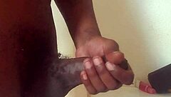 Huge black monster cock throbs as babe masturbates to massive cum explosion