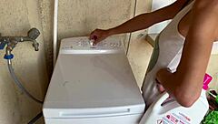 washing machine shakes as neighbor fucks milf to two quick creampies