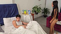 Me and stepsis fuck in bed shared with her stepdad behind his back